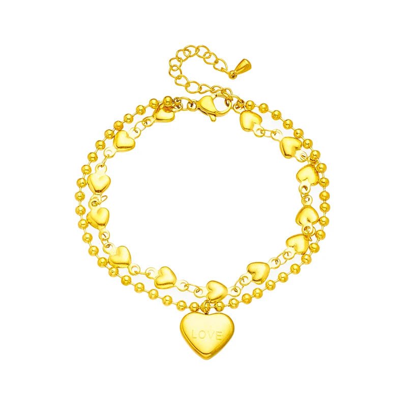 Stainless Steel Gold-Colored Heart "LOVE" Charm Bracelet for Women B726
