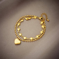 Stainless Steel Gold-Colored Heart "LOVE" Charm Bracelet for Women B726