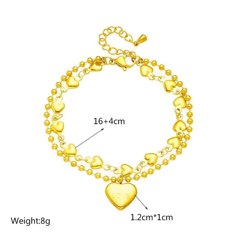 Stainless Steel Gold-Colored Heart "LOVE" Charm Bracelet for Women B726