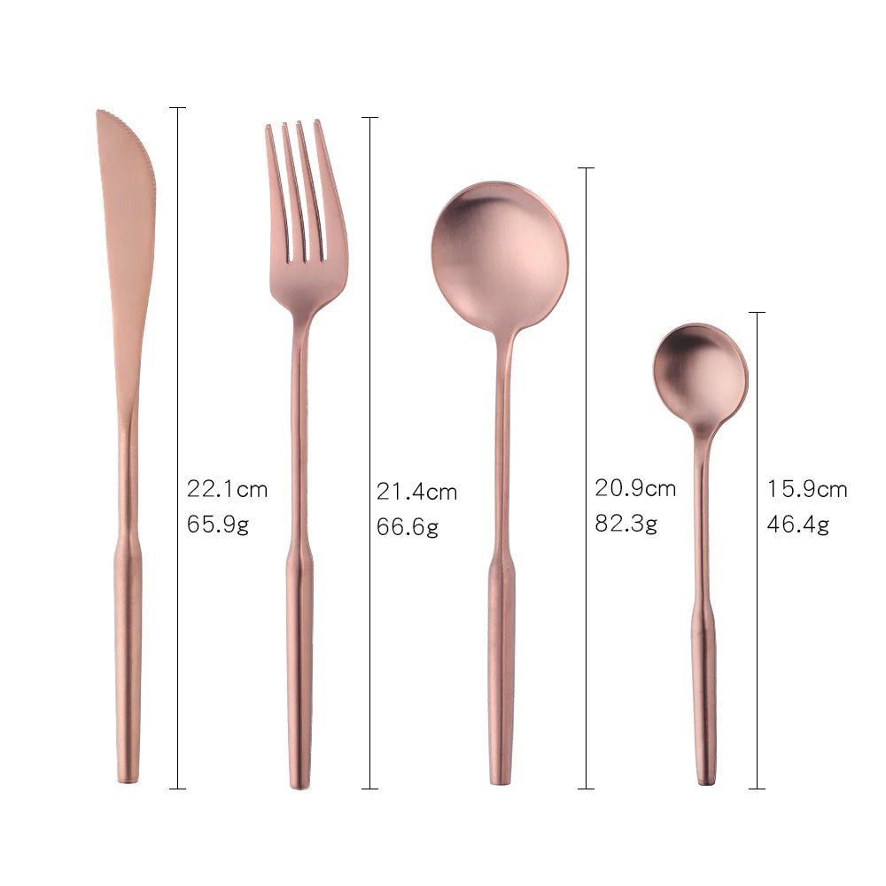 Stainless Steel Gold Dinnerware Set - Round Handle Knife, Fork, Coffee Spoon Cutlery Set, Kitchen Flatware Silverware Sets Rose gold
