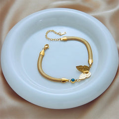 Stainless Steel Gold-Toned Blue Eye and Butterfly Charm Bracelet for Women B690