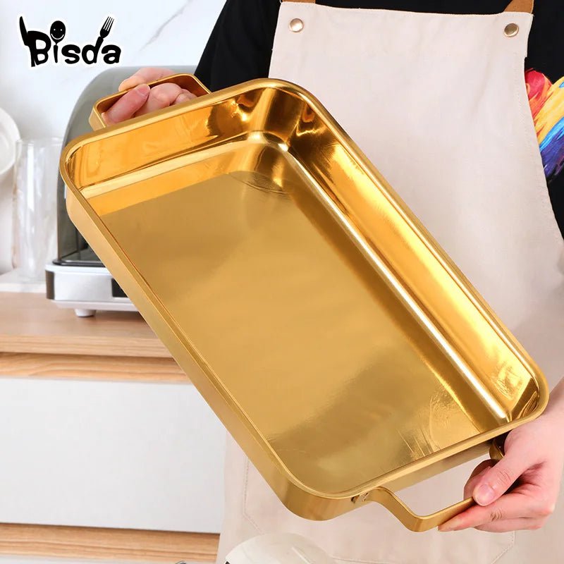 Stainless Steel Golden Grilled Fish Tray - Large Capacity Barbecue Dish for Baking