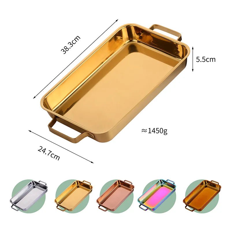 Stainless Steel Golden Grilled Fish Tray - Large Capacity Barbecue Dish for Baking