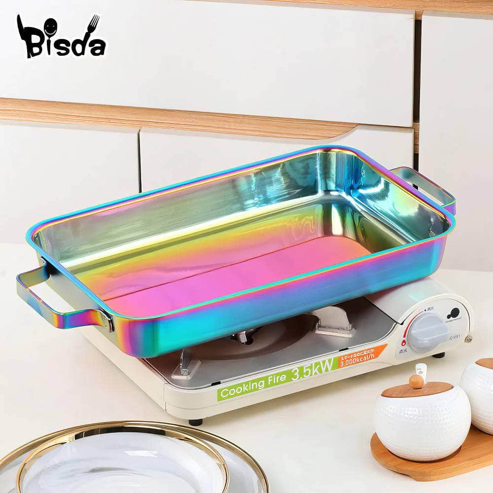 Stainless Steel Golden Grilled Fish Tray - Large Capacity Barbecue Dish for Baking