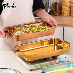 Stainless Steel Golden Grilled Fish Tray - Large Capacity Barbecue Dish for Baking