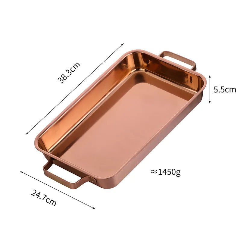 Stainless Steel Golden Grilled Fish Tray - Large Capacity Barbecue Dish for Baking Rose Gold