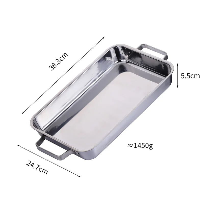 Stainless Steel Golden Grilled Fish Tray - Large Capacity Barbecue Dish for Baking Sliver