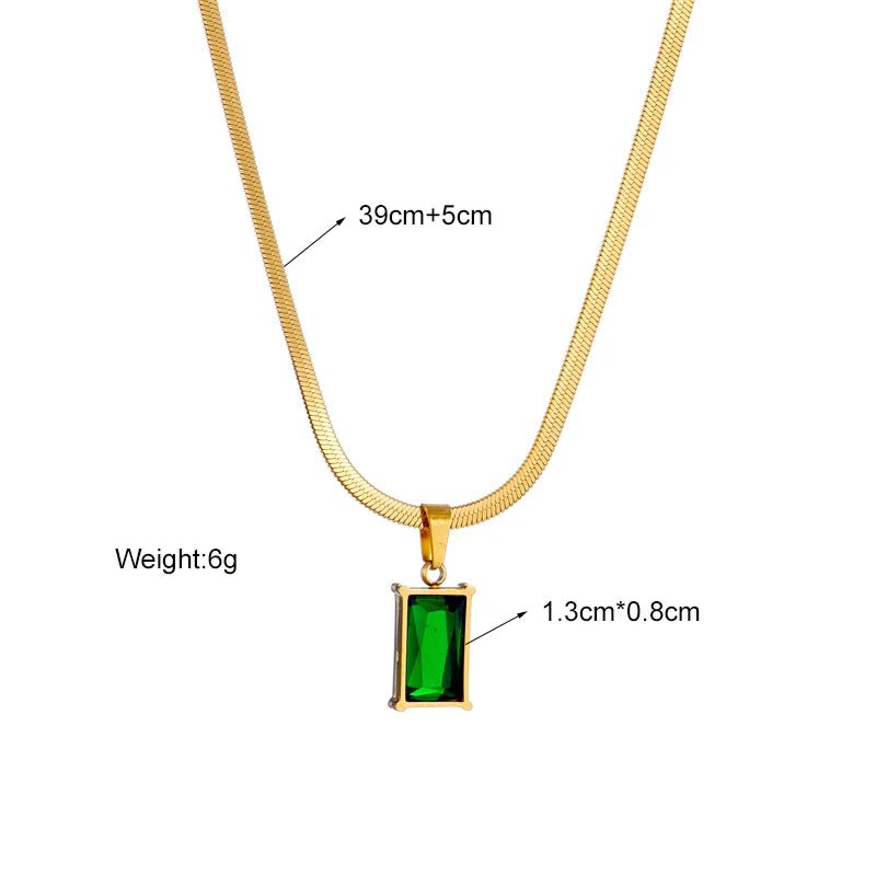 Stainless Steel Green Crystal Pendant Necklace for Women N1695