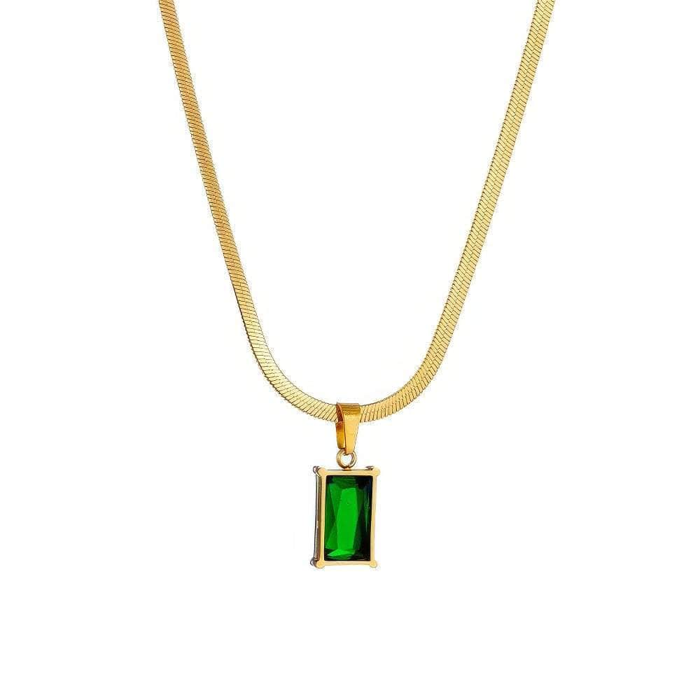 Stainless Steel Green Crystal Pendant Necklace for Women N1695