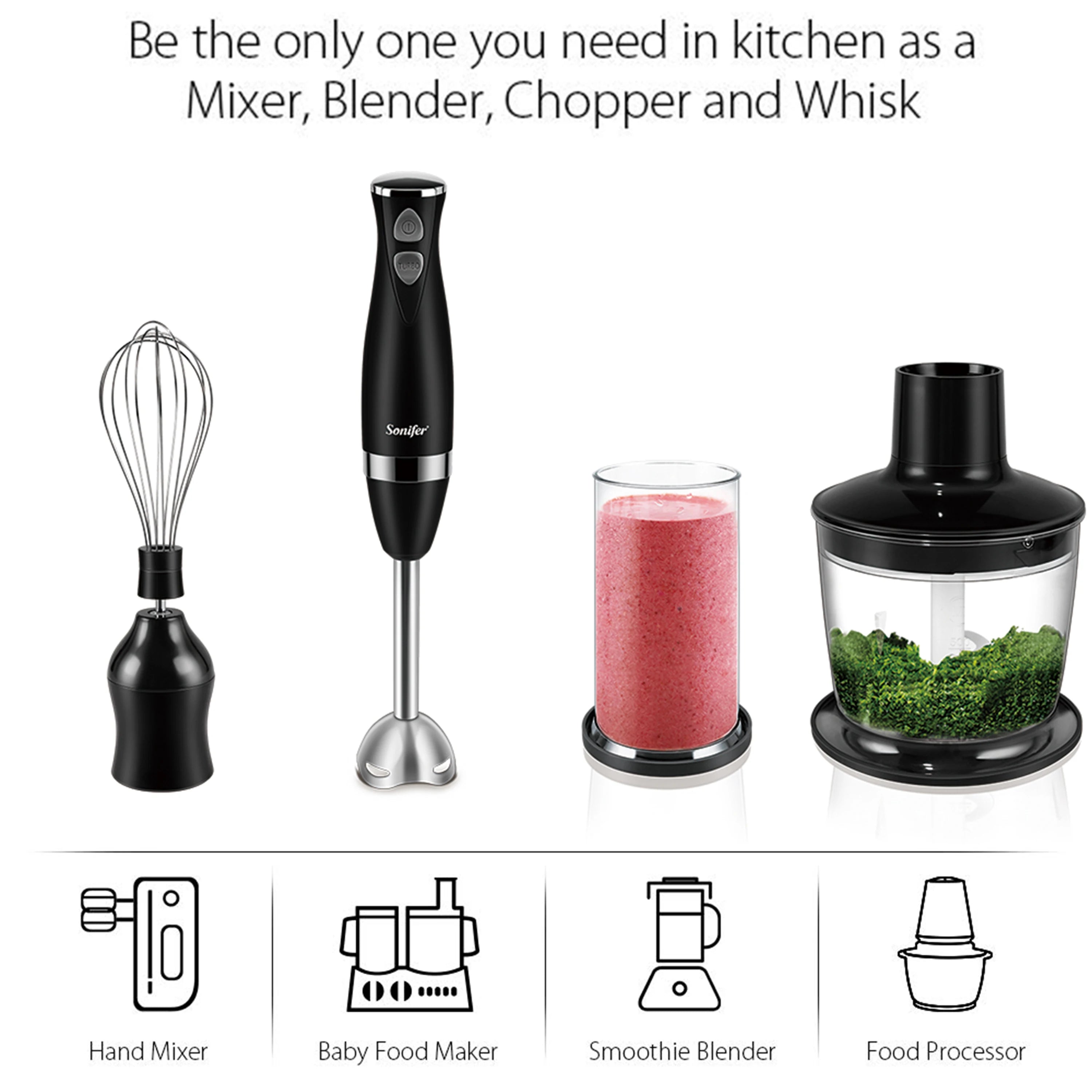 Stainless Steel Hand Blender 3 In 1 Immersion Electric Food Mixer With Bowl Kitchen Vegetable Meat Grinder Chopper Whisk Sonifer