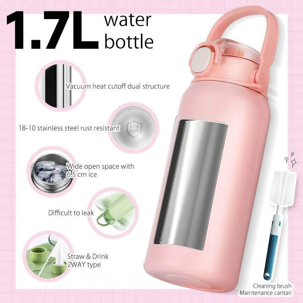 Stainless Steel Large Capacity Thermos Bottle with Straw - Hot & Cold Vacuum Flask for Gym
