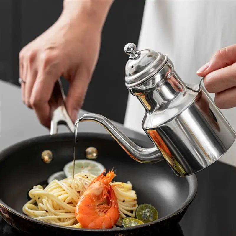 Stainless Steel Olive Oil Bottle - Long Spout Dispenser for Sauces and Seasonings