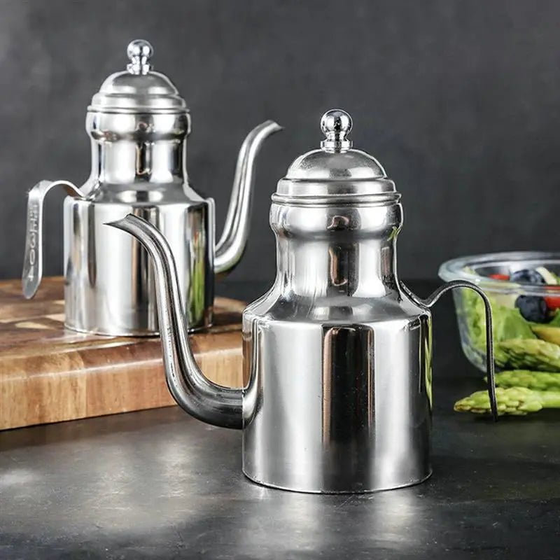 Stainless Steel Olive Oil Bottle - Long Spout Dispenser for Sauces and Seasonings