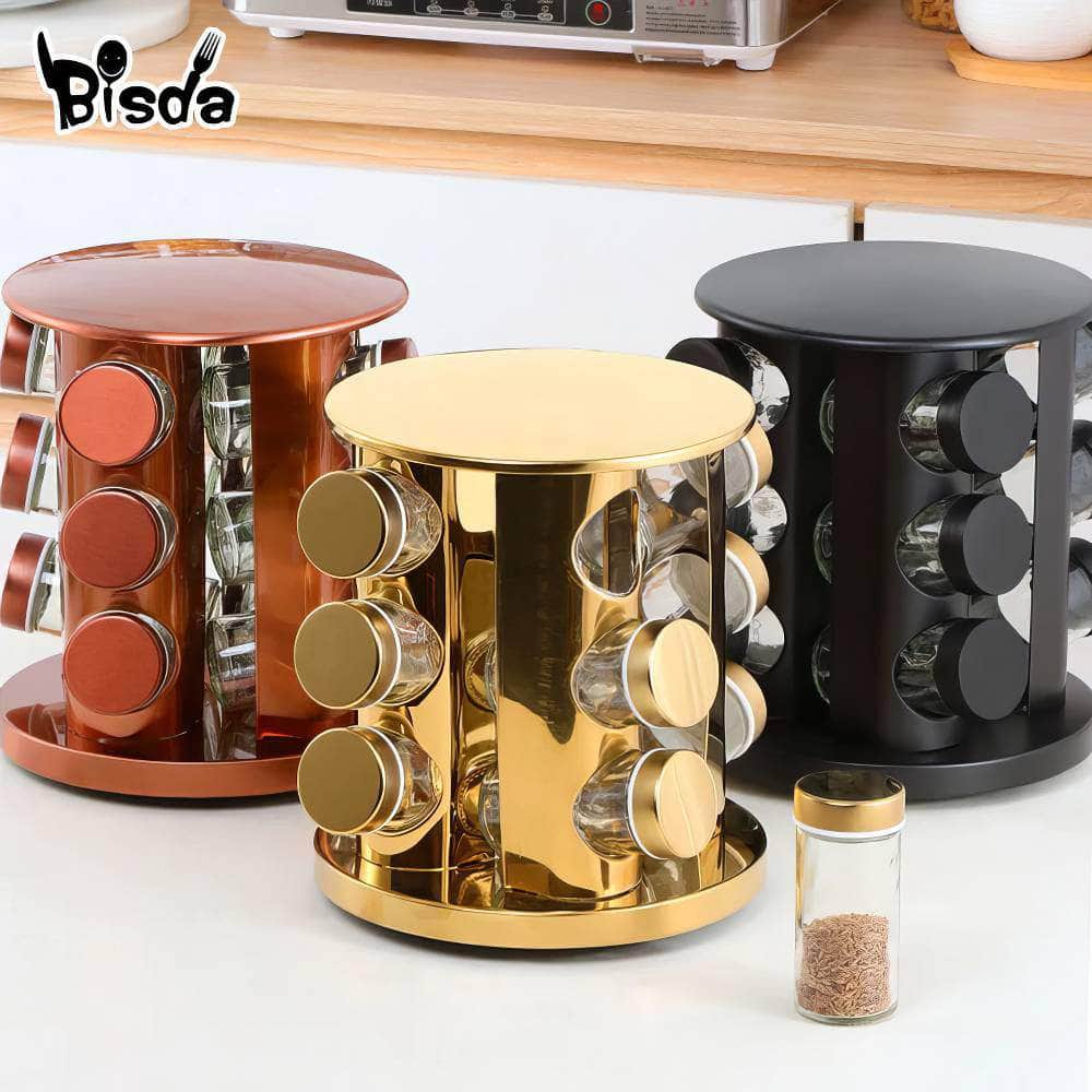 Stainless Steel Seasoning Rack with 12PC Glass Spice Jar Set - Multifunctional Spice Container for Kitchen