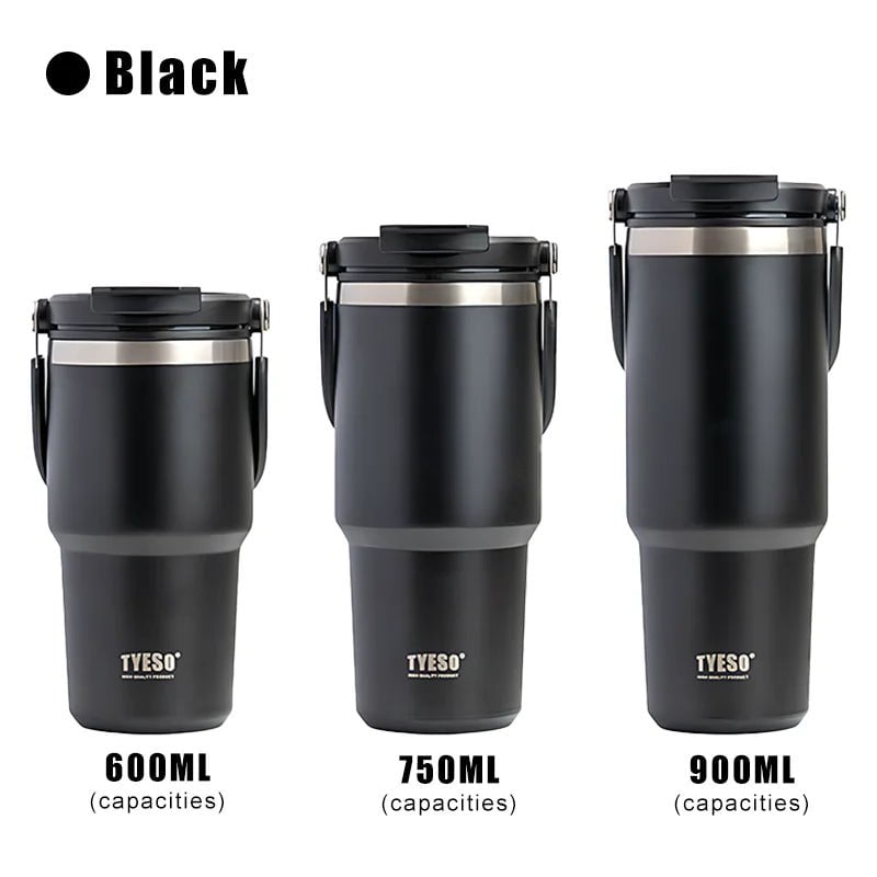Stainless Steel Thermos Bottle - Tyeso Coffee Cup with Portable Insulation, Cold and Hot Travel Fitness Mug, Leakproof Vacuum Flask Black-1pcs / 600ml