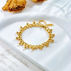 Stainless Steel Trendy Gold-Colored Round Bead Charm Bracelet for Women B991