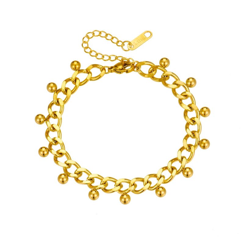 Stainless Steel Trendy Gold-Colored Round Bead Charm Bracelet for Women B991