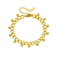 Stainless Steel Trendy Gold-Colored Round Bead Charm Bracelet for Women B991