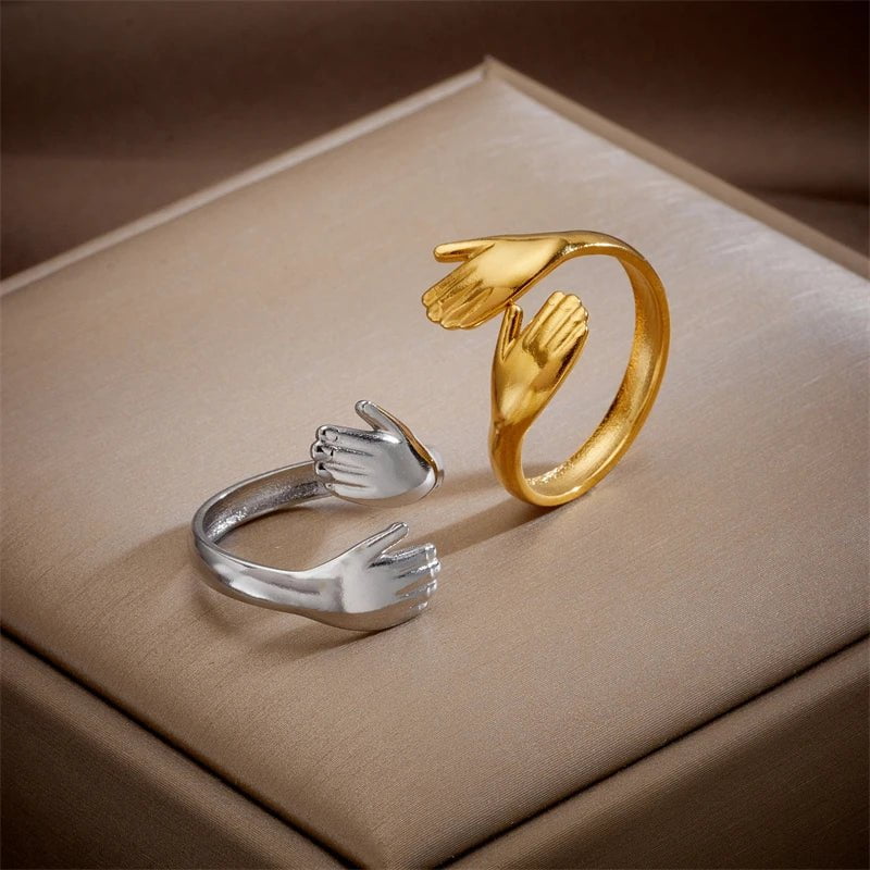 Stainless Steel Two-Handed Embrace Creative Ring