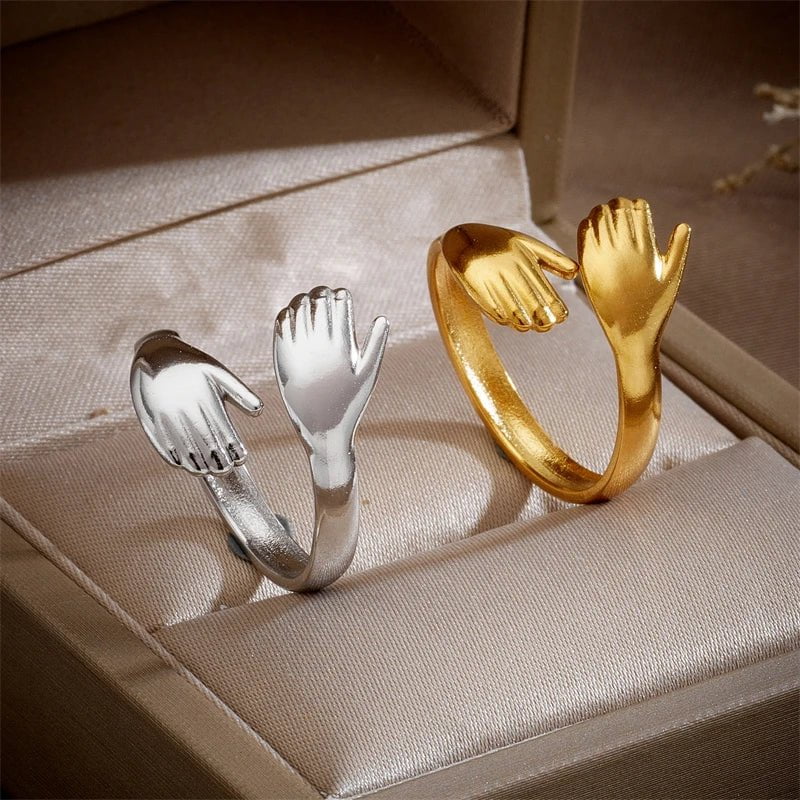 Stainless Steel Two-Handed Embrace Creative Ring