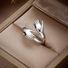 Stainless Steel Two-Handed Embrace Creative Ring