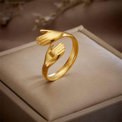 Stainless Steel Two-Handed Embrace Creative Ring