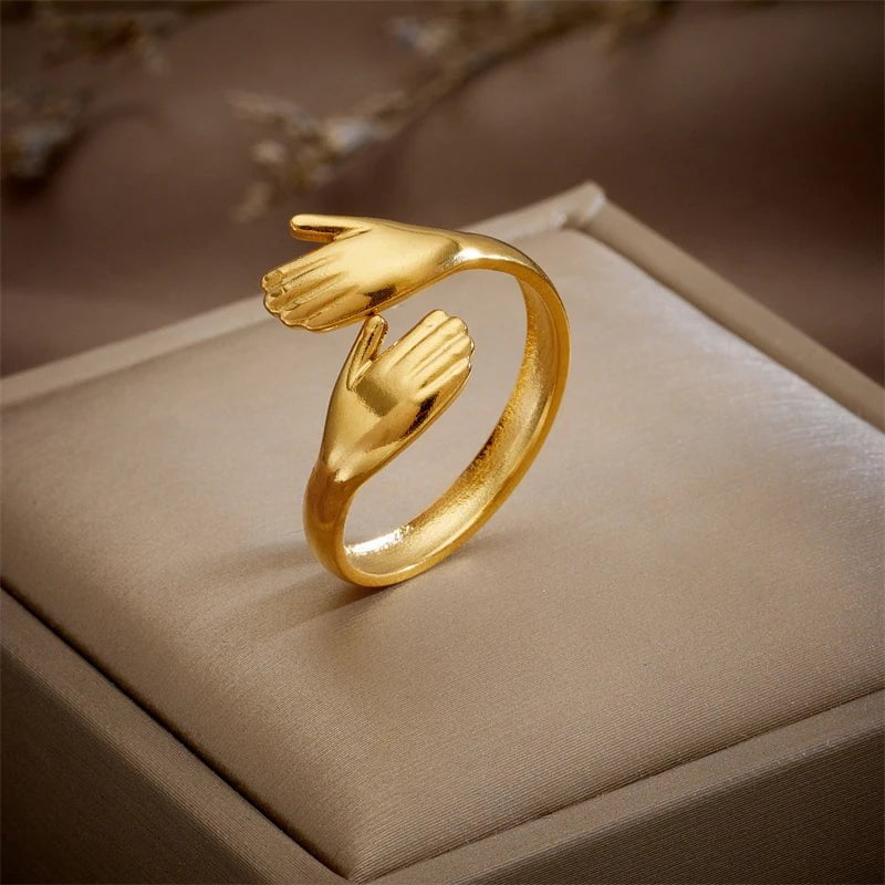 Stainless Steel Two-Handed Embrace Creative Ring R377
