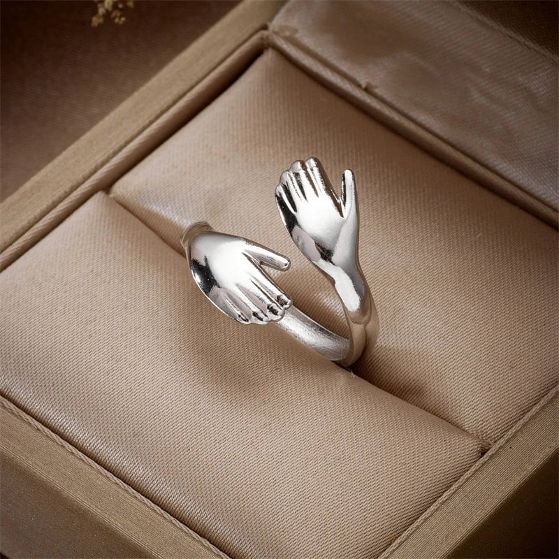 Stainless Steel Two-Handed Embrace Creative Ring R378