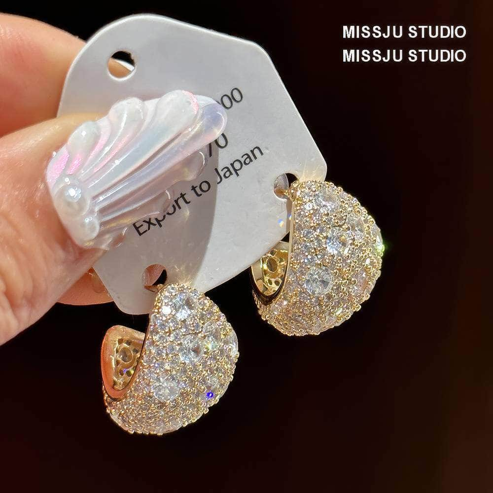 Star Dust Paved Crystals Sparkling Hoop Earrings White