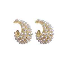 Statement Pearl Golden Hoop Earrings White