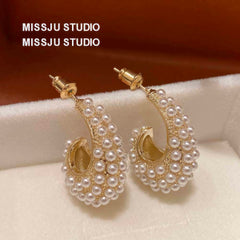 Statement Pearl Golden Hoop Earrings White