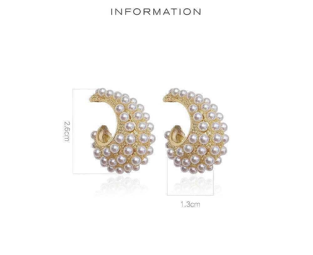 Statement Pearl Golden Hoop Earrings White