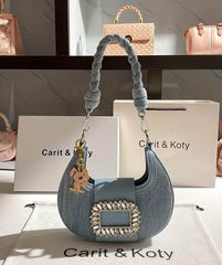 Statement Rhinestone Shiny Buckle Denim Handbag