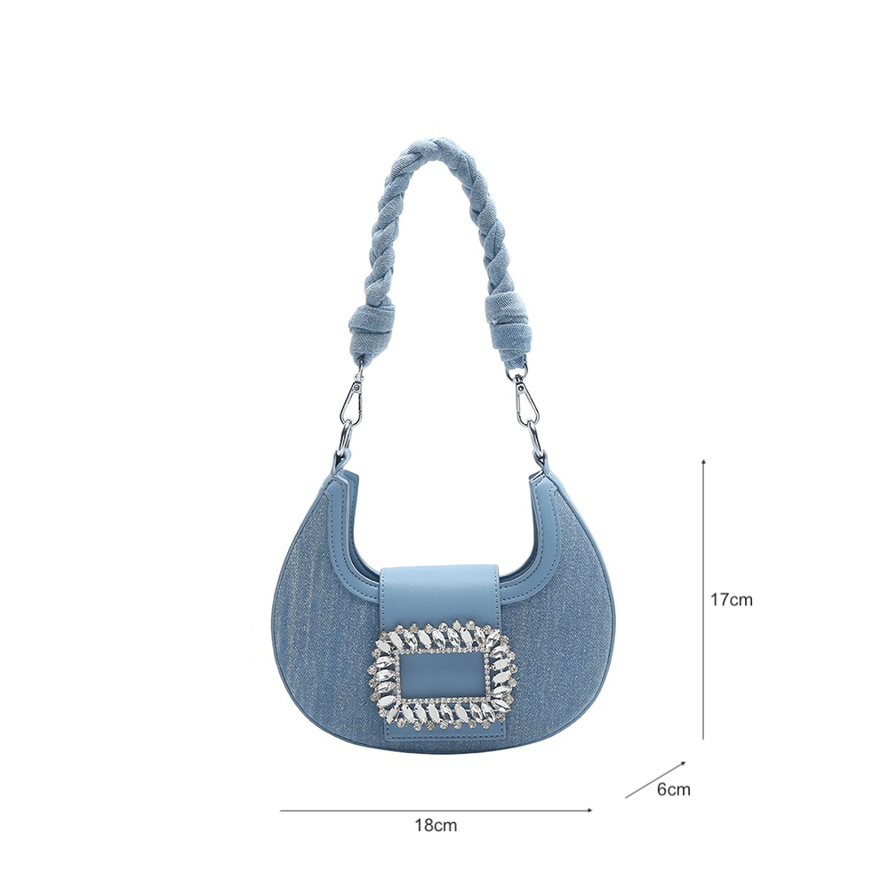 Statement Rhinestone Shiny Buckle Denim Handbag