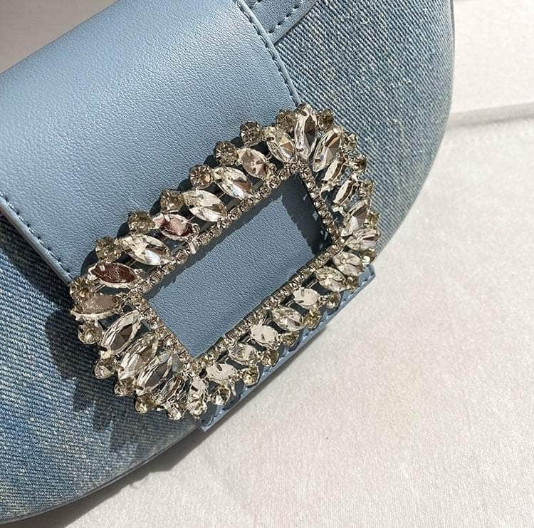 Statement Rhinestone Shiny Buckle Denim Handbag