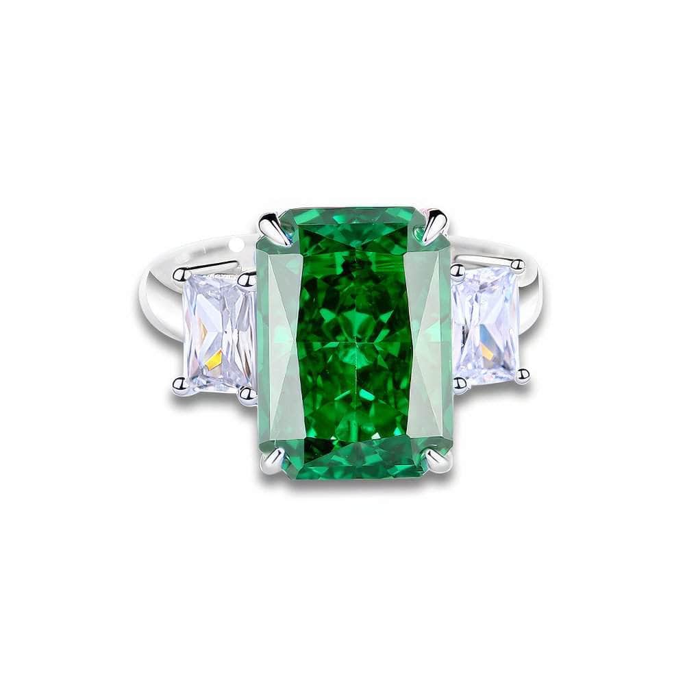 Sterling Silver Cushion Radiant Cut Paved Crystal Lab Diamond Ring 6 US / Emerald