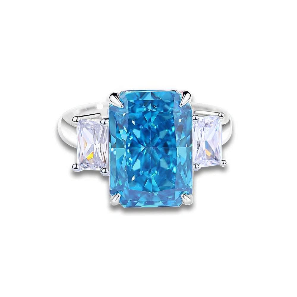 Sterling Silver Cushion Radiant Cut Paved Crystal Lab Diamond Ring 6 US / SeaBlue