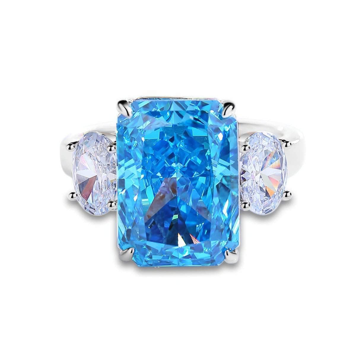 Sterling Silver Cushion Radiant Cut Paved Crystal Ring 6 US / SeaBlue