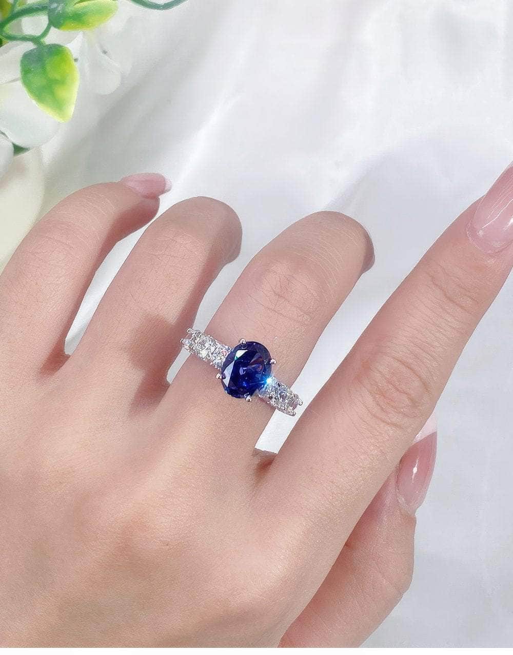 Sterling Silver Delicate Oval Cut Crystal Gemstone Ring