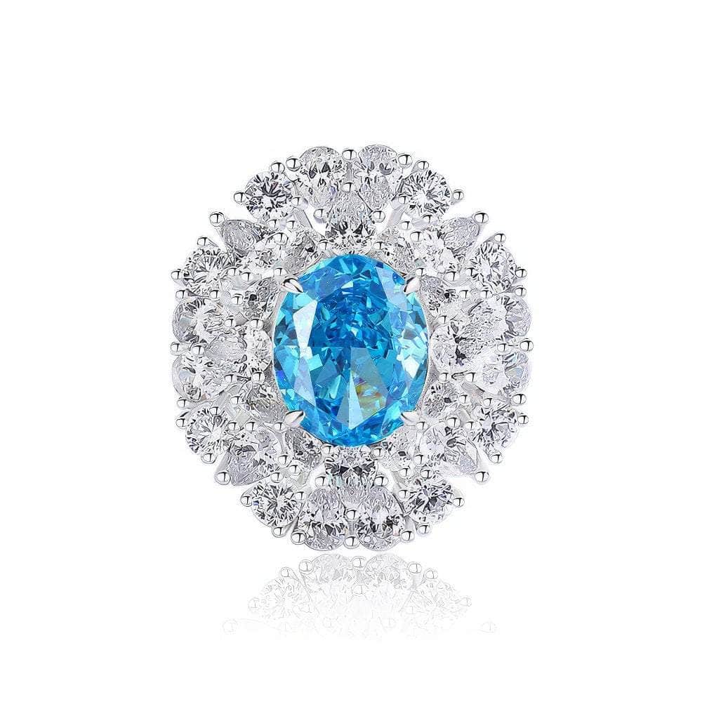 Sterling Silver Diamante Paved Crystal Oval Ring 6 US / SeaBlue