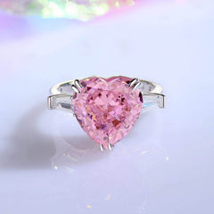 Sterling Silver Heart-Shaped 3-Stone Cut Paved Crystal Lab Diamond Ring