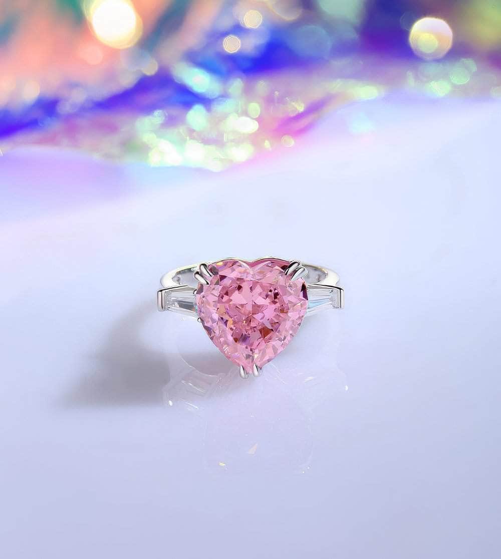 Sterling Silver Heart-Shaped 3-Stone Cut Paved Crystal Lab Diamond Ring