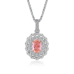 Sterling Silver Oval Diamante Gemstone Crystal Jewelry Set 6 US / Padparadscha / Necklace