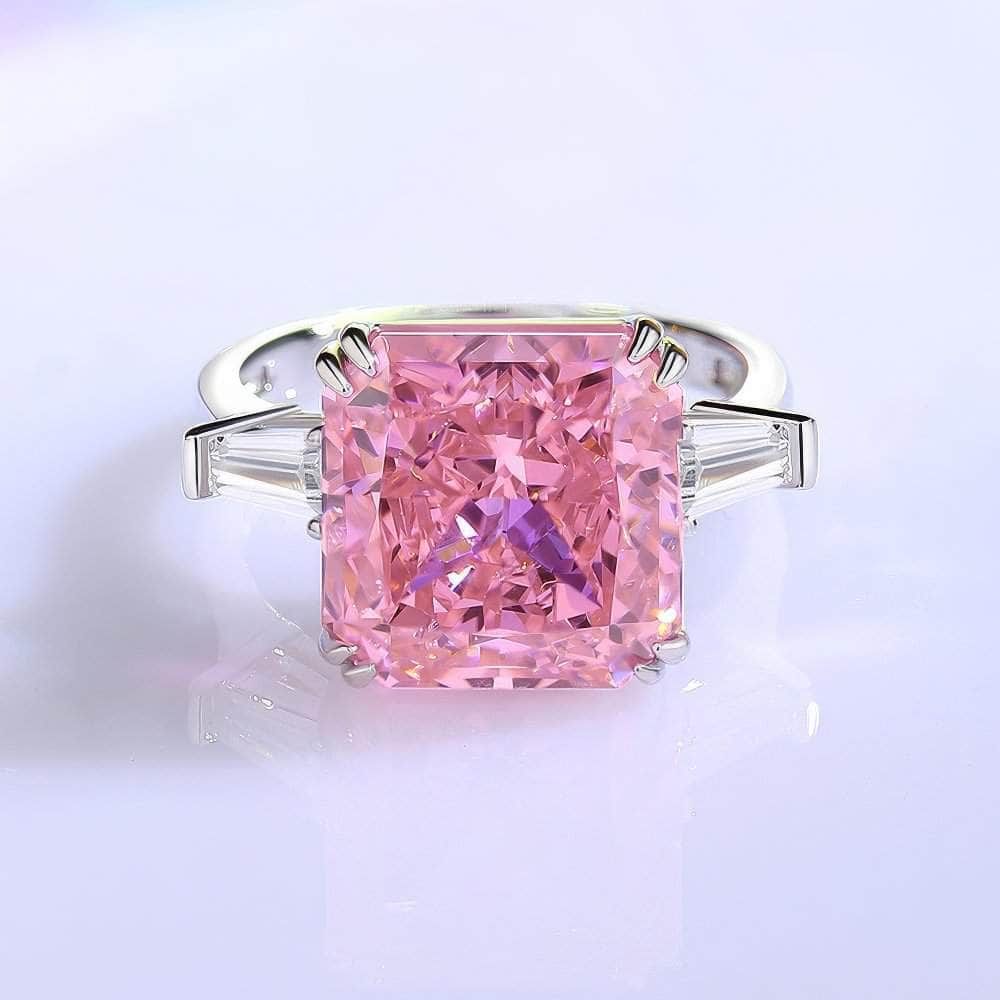 Sterling Silver Square Radiant Cut Paved Crystal Lab Diamond Ring