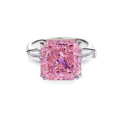 Sterling Silver Square Radiant Cut Paved Crystal Lab Diamond Ring 6 US / Pink Sapphire