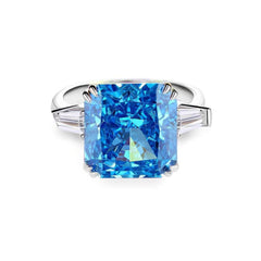 Sterling Silver Square Radiant Cut Paved Crystal Lab Diamond Ring 6 US / SeaBlue