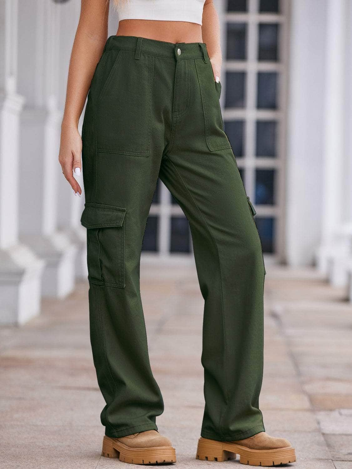 Straight Denim Cargo Pants Green / S