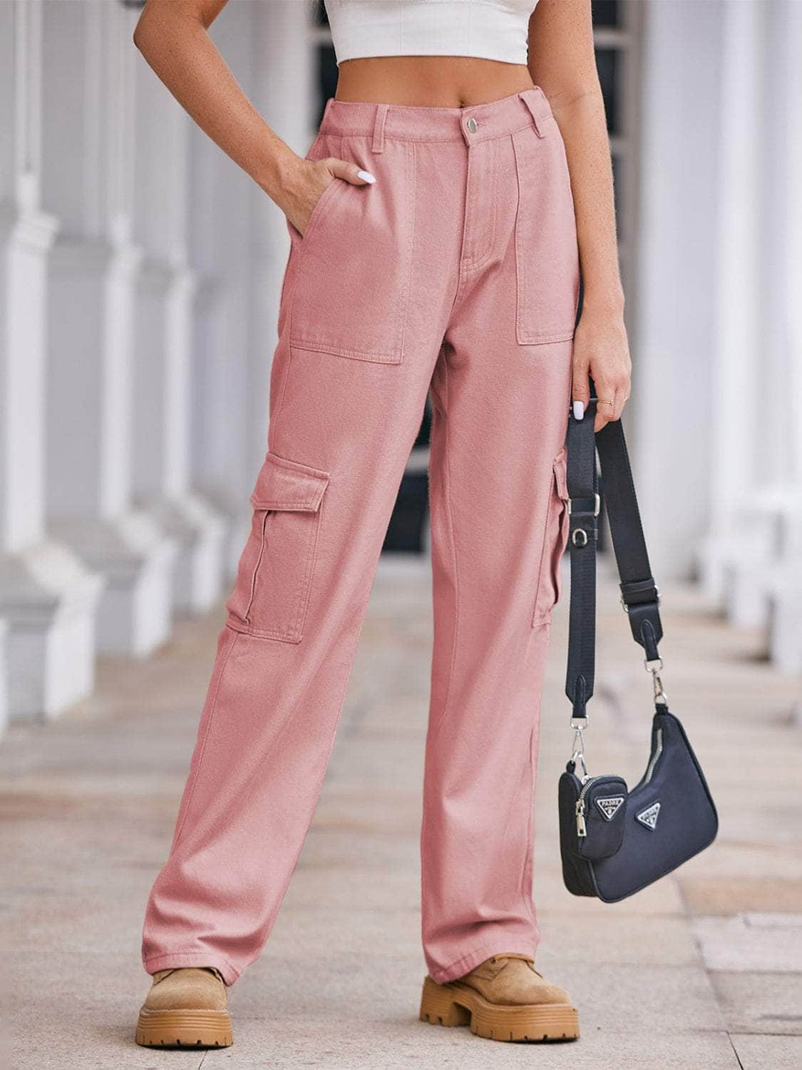 Straight Denim Cargo Pants Light Mauve / S