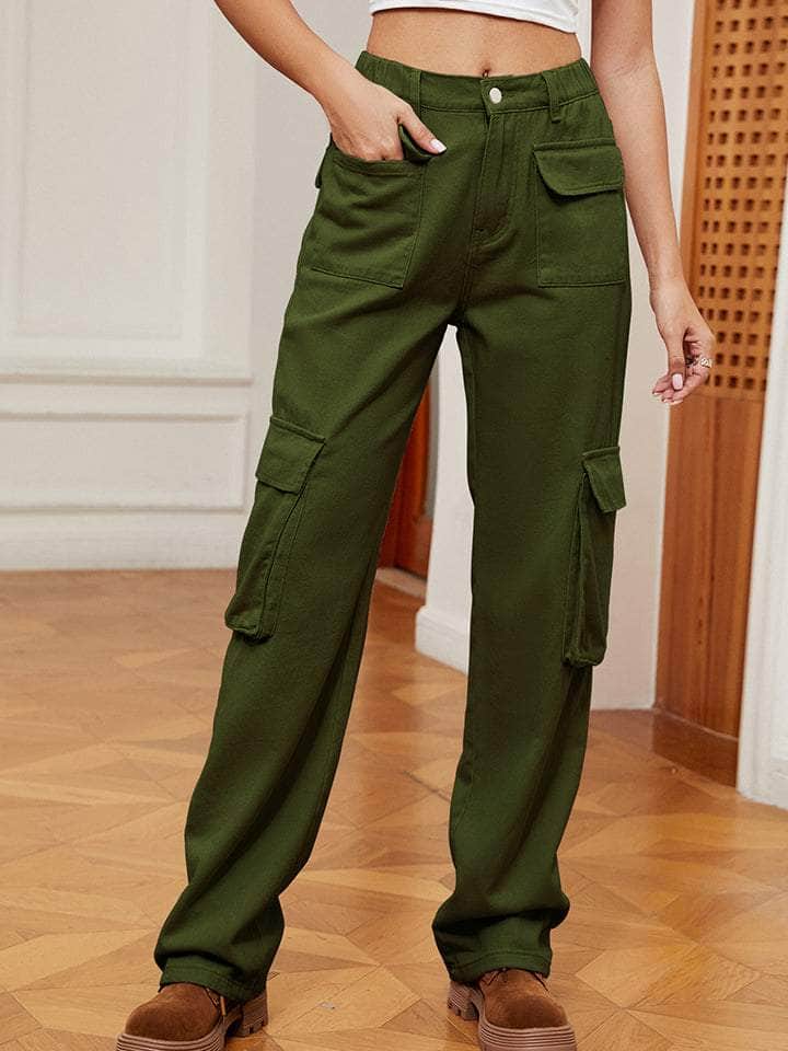 Straight Leg Cargo Jeans Army Green / S