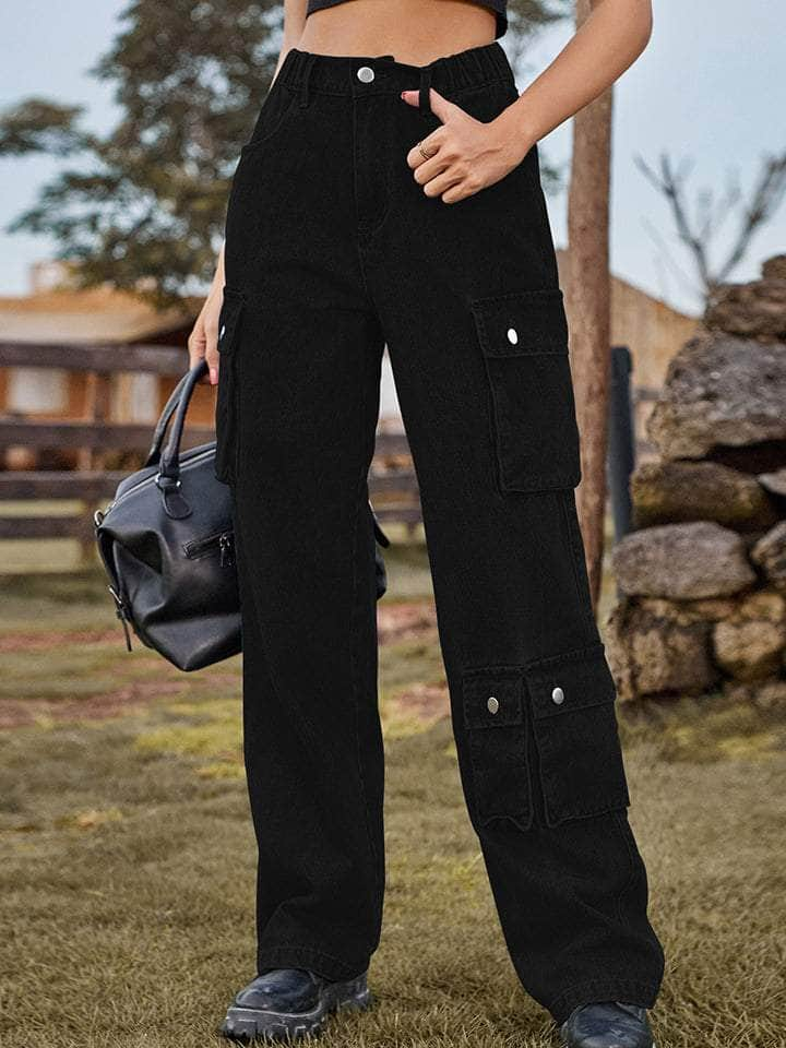 Straight Leg Cargo Jeans Black / S